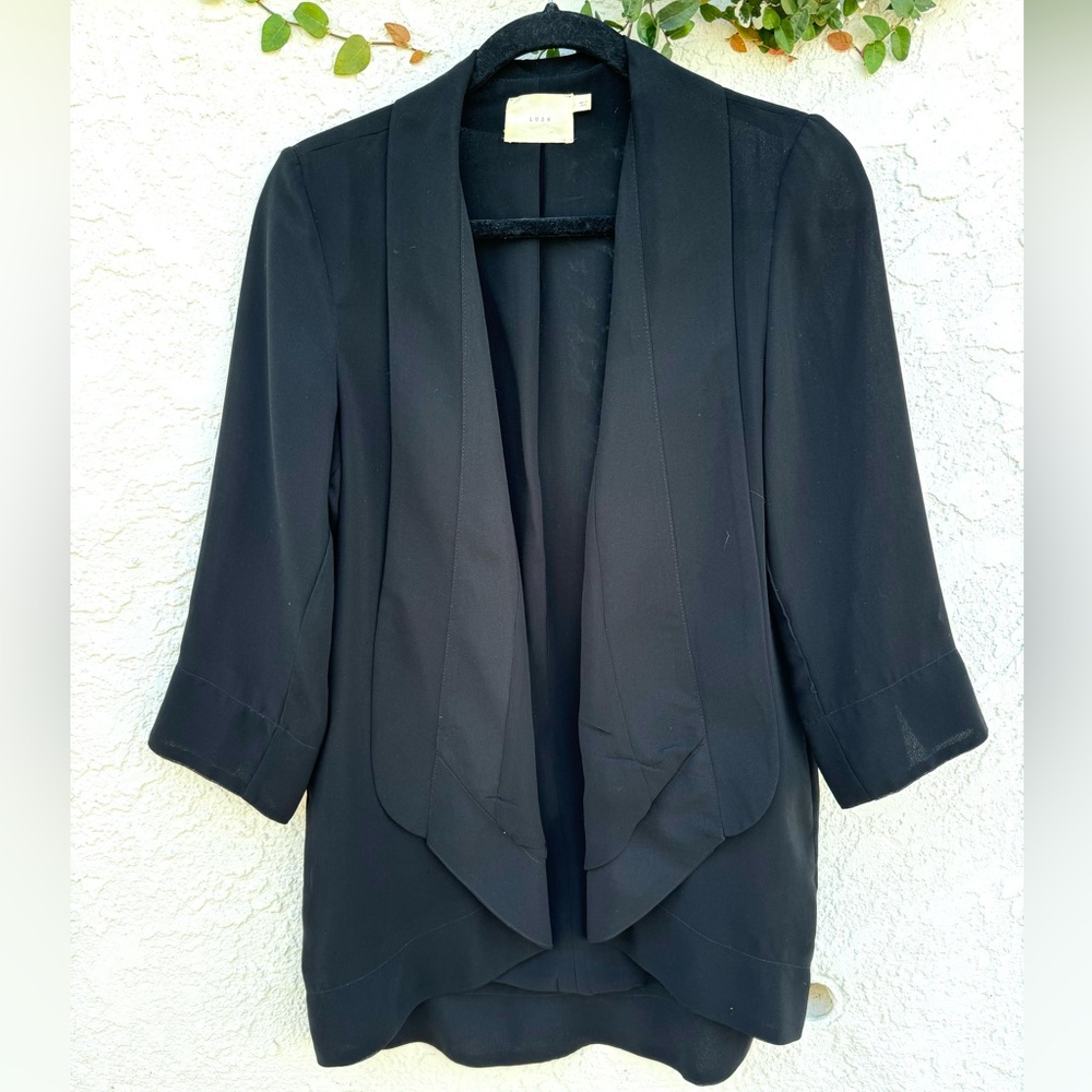 Lush Black Open-Front Draped Blazer